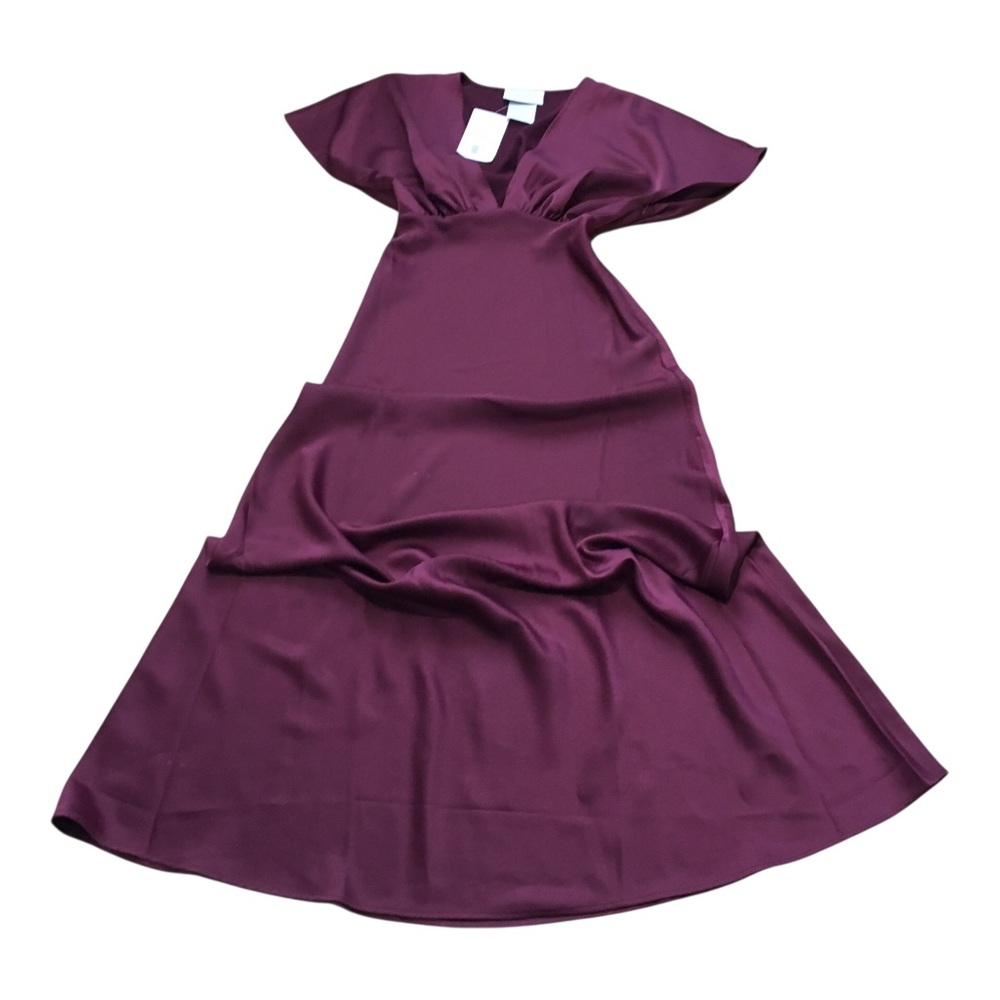B-HLFN Maroon Plum V-Neck Satin Midi Dress 2